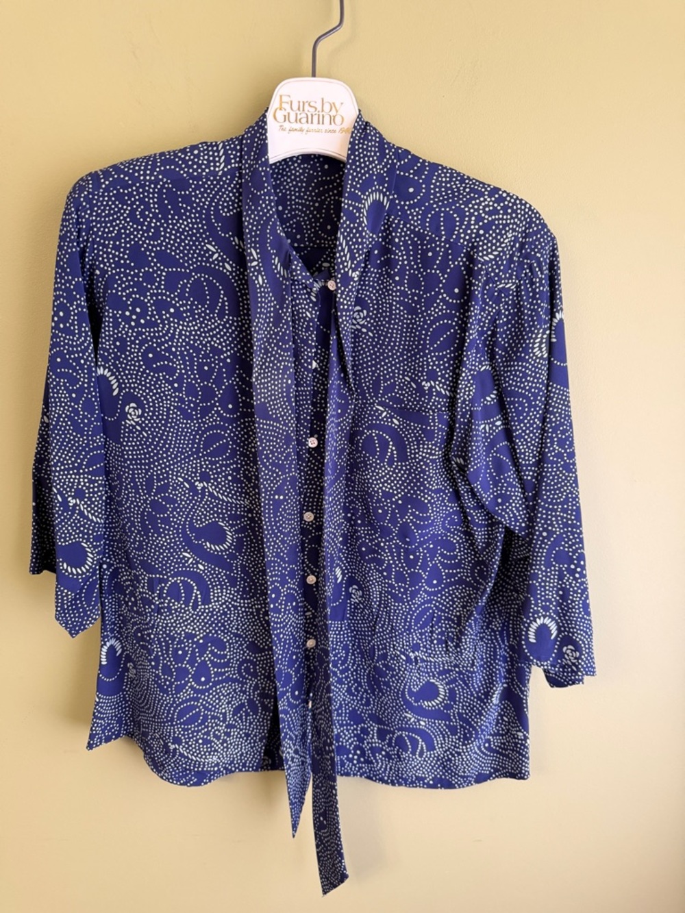 VTG Ralph Lauren Blue Label Silk Button Down Dotted Floral Top Sz 8 Tie Scarf